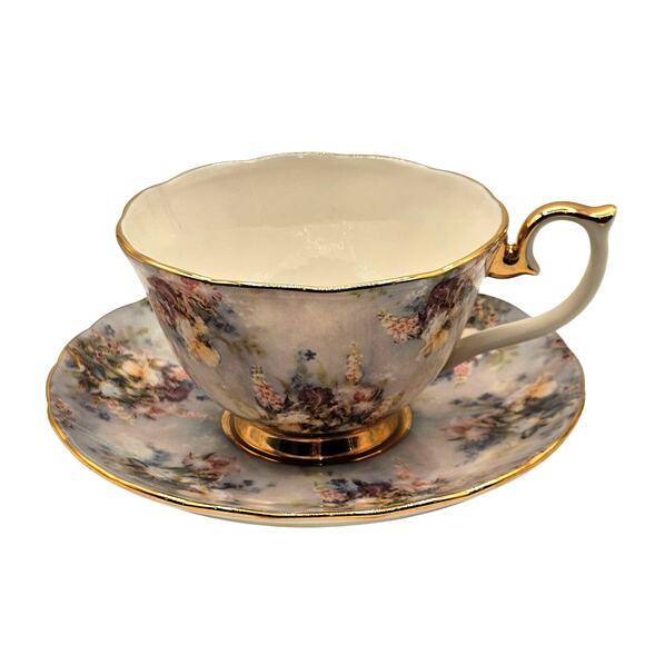 Vintage Bradford Editions Lena Liu "Cherished" Floral Teacup & Saucer Set - Picture 1 of 6